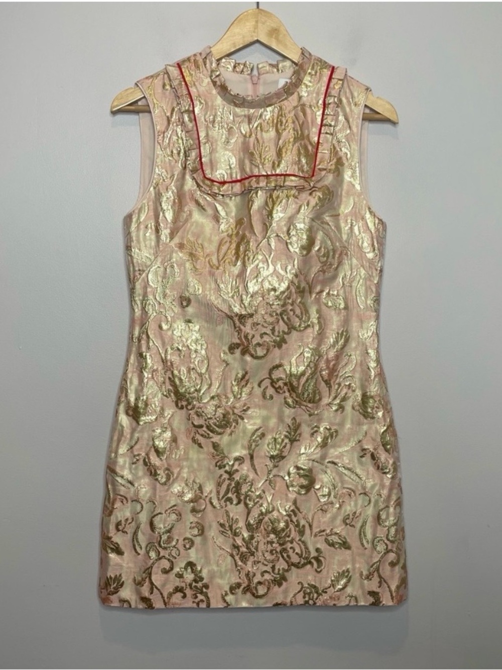 Sandro Pink and Gold Brocade Shift Dress